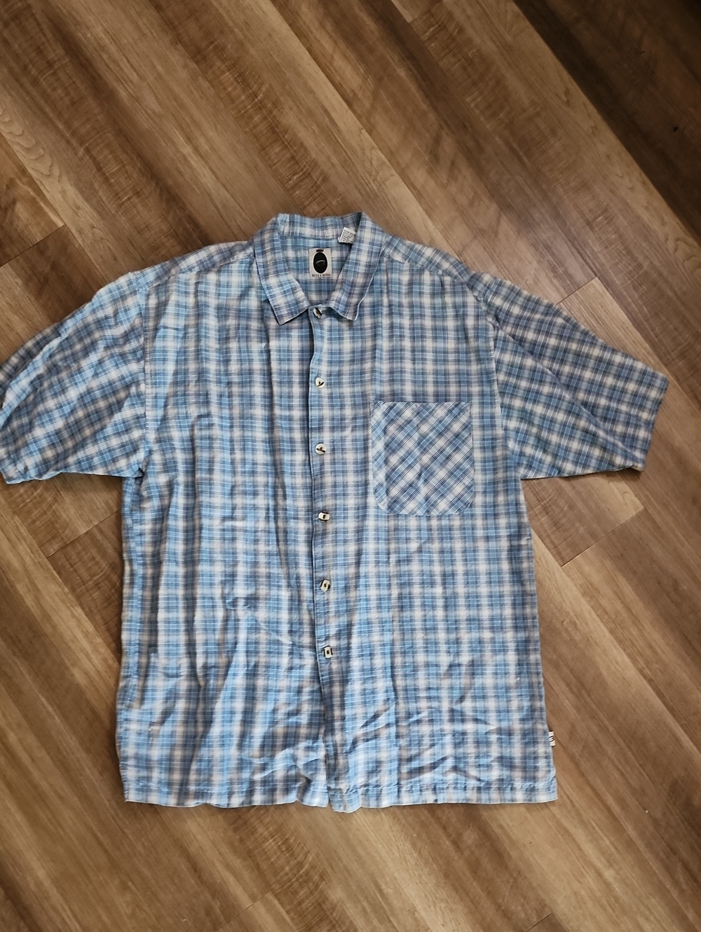 Vintage Bugle Boy Blue Plaid Button-Up Shirt Men's Short Sleeve Y2K Grunge